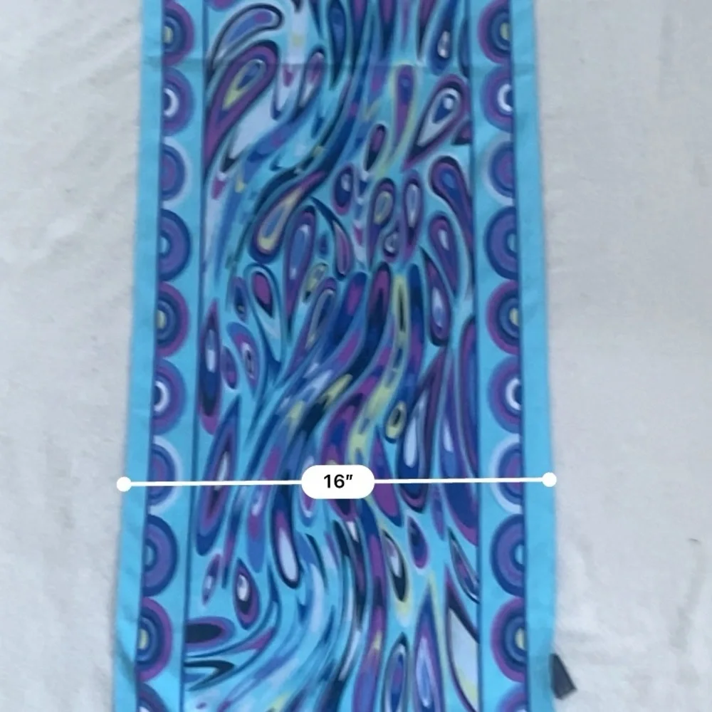 Blue and Purple Patterned Long Silk Scarf